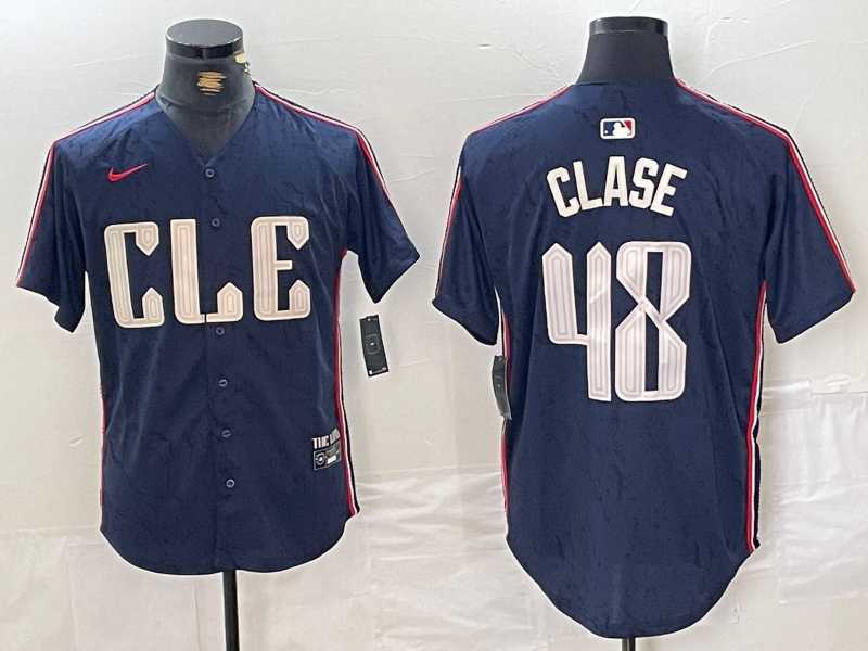 Mens Cleveland Guardians #48 Emmanuel Clase Navy 2024 City Connect Limited Stitched Jersey